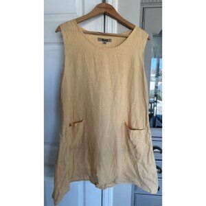 Flax Women's Medium Orange Linen Tunic Tank Pockets Sustainable